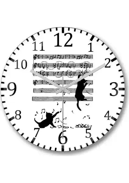 Yaramaz Komik Müzik Notalı Kedi Duvar Saati Dekorasyon ve Estetik İçin Uygun Bir Seçenek