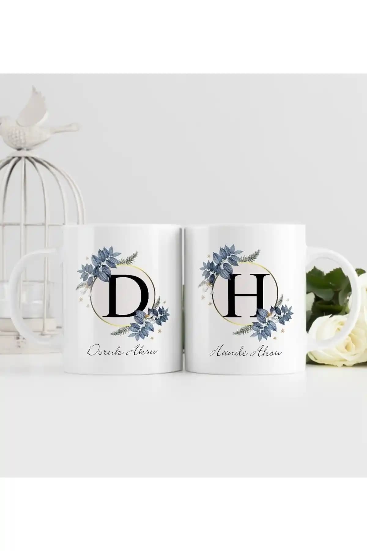 Bk Gift Kişiye Özel Baş Harfli İsimli İkili Beyaz Kupa Bardak - Şık ve Fonksiyonel