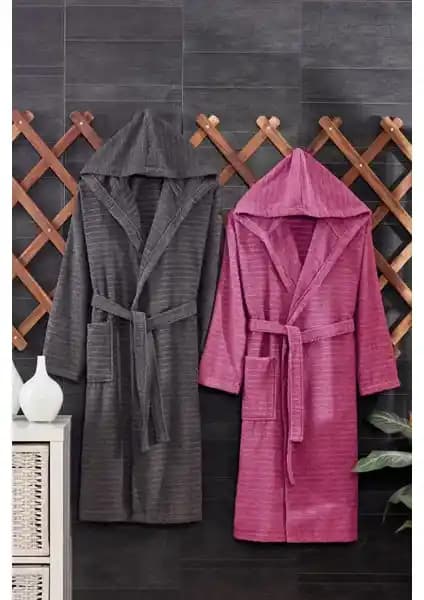 Casnack Quina 2Li Kapüşonlu Bol Kesim Pamuklu Bornoz Seti Konfor ve Şıklık