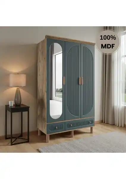 Comiet Sally 3 Kapaklı Aynalı Çekmeceli MDF Gardırop - Modern ve Fonksiyonel Tasarım