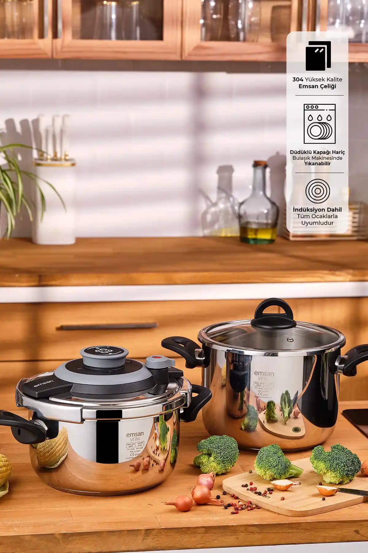 Emsan Vera Düdüklü Tencere Seti 4 ve 6 Litre Siyah - Dayanıklı ve Hızlı Pişirme