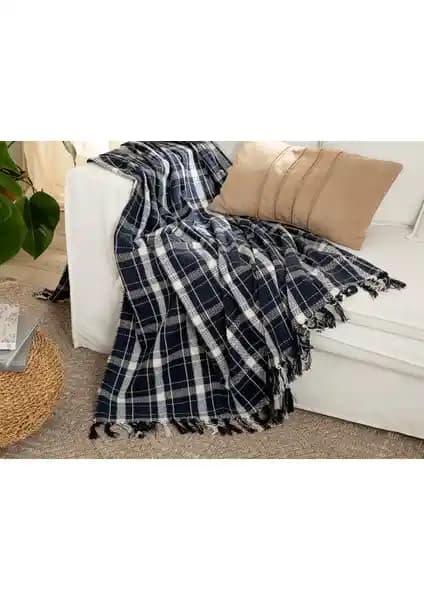English Home Felicita Pamuk Dokuma Koltuk Şalı 130x170 cm Lacivert Renkli