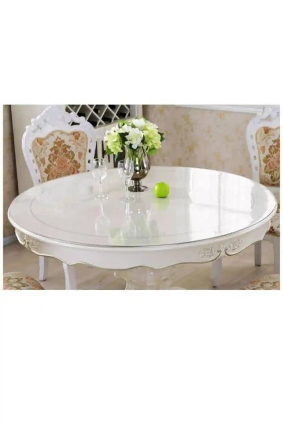 ERKSOLHOME Ceren Şeffaf Yuvarlak 1,5 mm Kalınlıkta Kaymaz PVC Masa Örtüsü