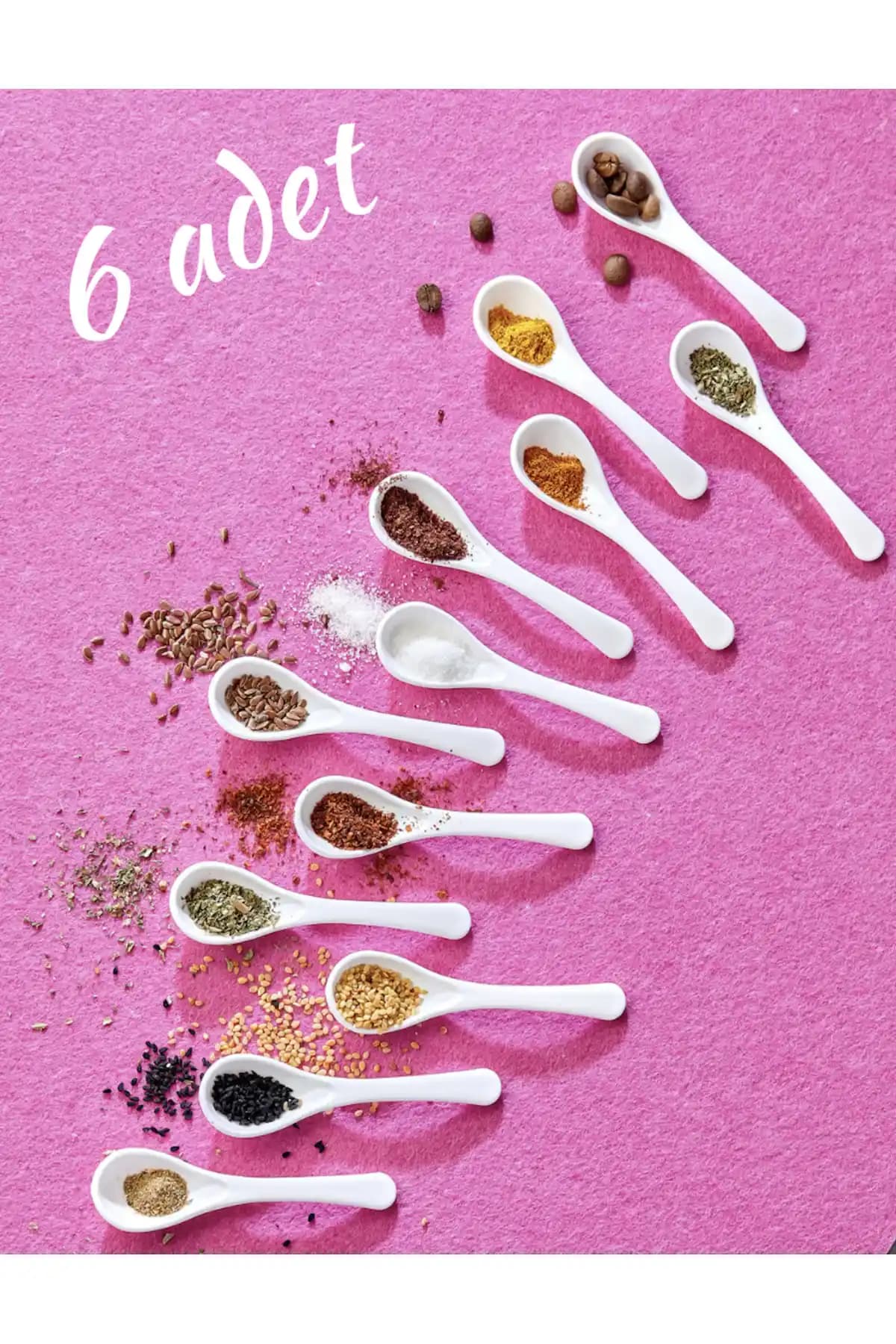 FBZhome 6 Adet Beyaz Servis ve Baharat Kaşığı - Dayanıklı ve Çok Amaçlı Mutfak Gereci