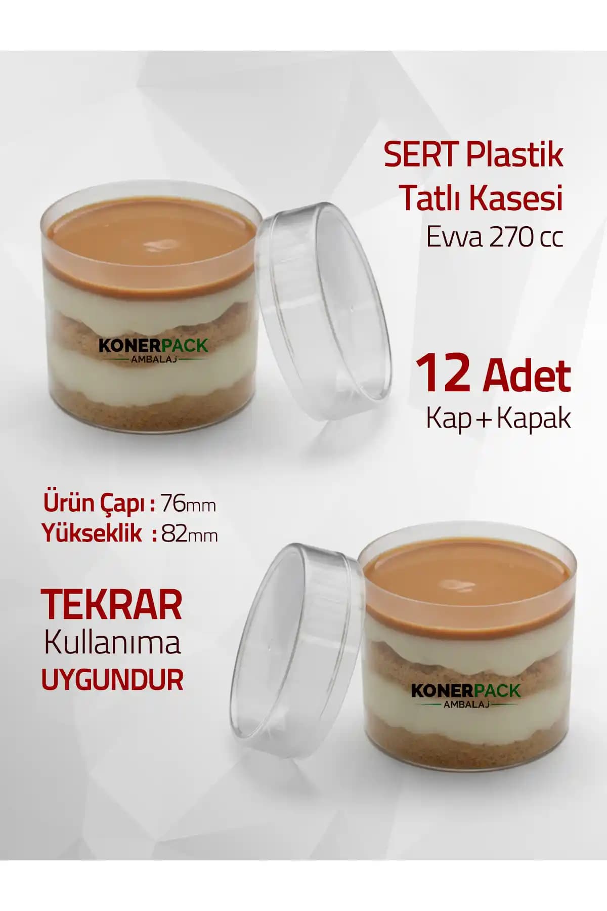 KONERPACK 12 Adet Kapaklı Sert Plastik Magnolya Kasesi 270 ml Beyaz Set