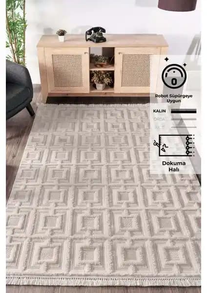 Konfor Bukle 6658 Krem Dokuma Halı: Modern, Yumuşak ve Dayanıklı Tasarım