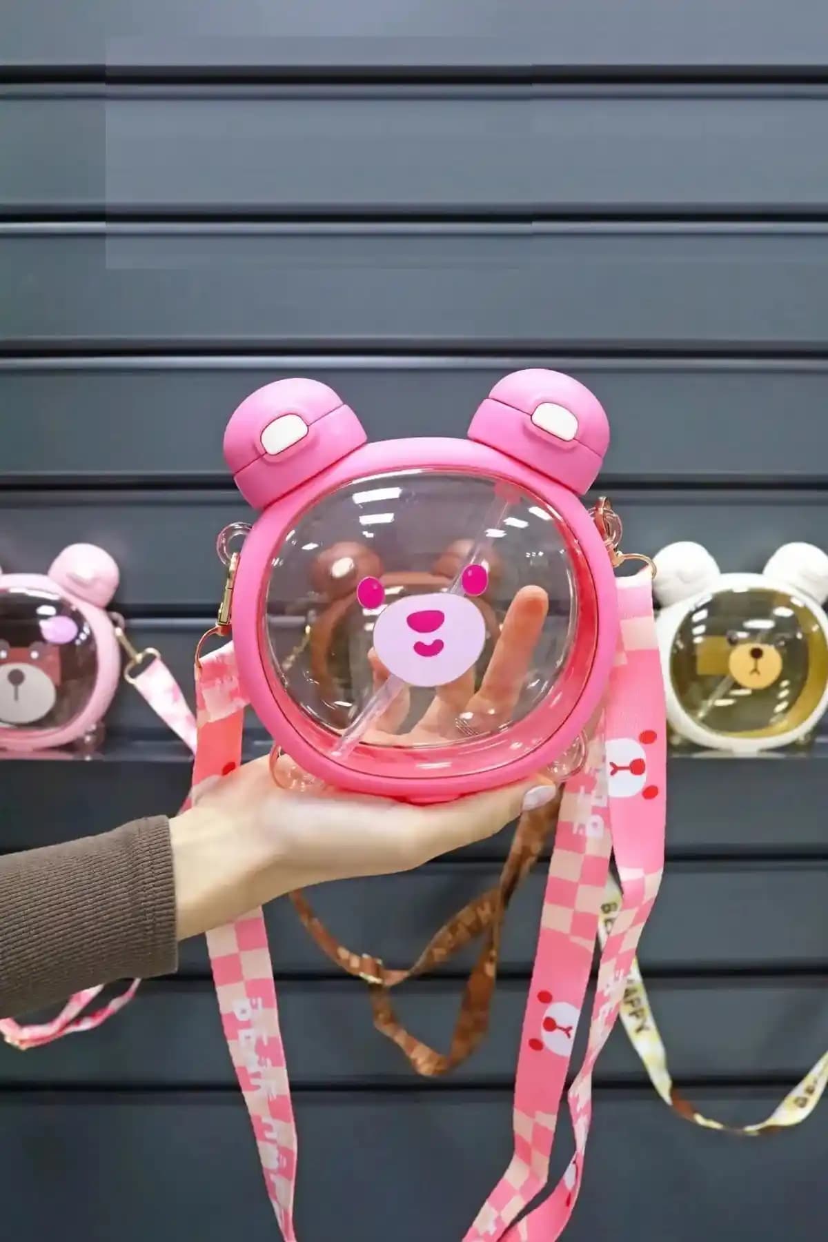 M&B Water Bottle Çift Kapaklı Sevimli Ayıcıklı Çocuk Matara 750 ml Sağlıklı Tasarım