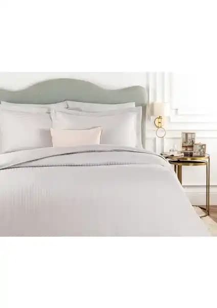 Madame Coco Elicia King Size Çizgili Saten Nevresim Takımı - Açık Gri Şıklığı