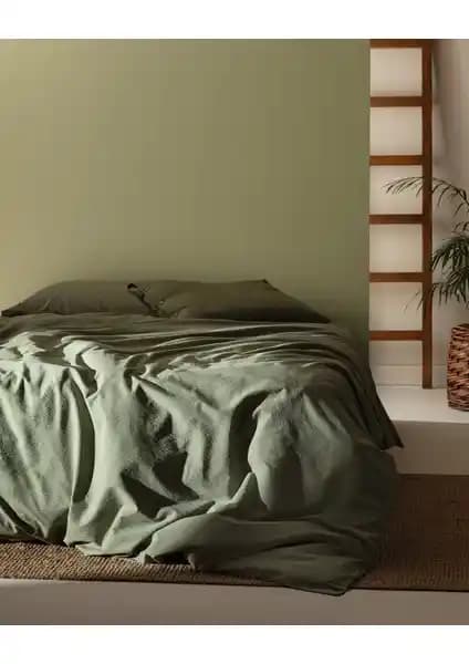 Madame Coco Linda Çift Kişilik Yıkamalı Gofre Nevresim Takımı Haki Renkli Konforlu Tasarım
