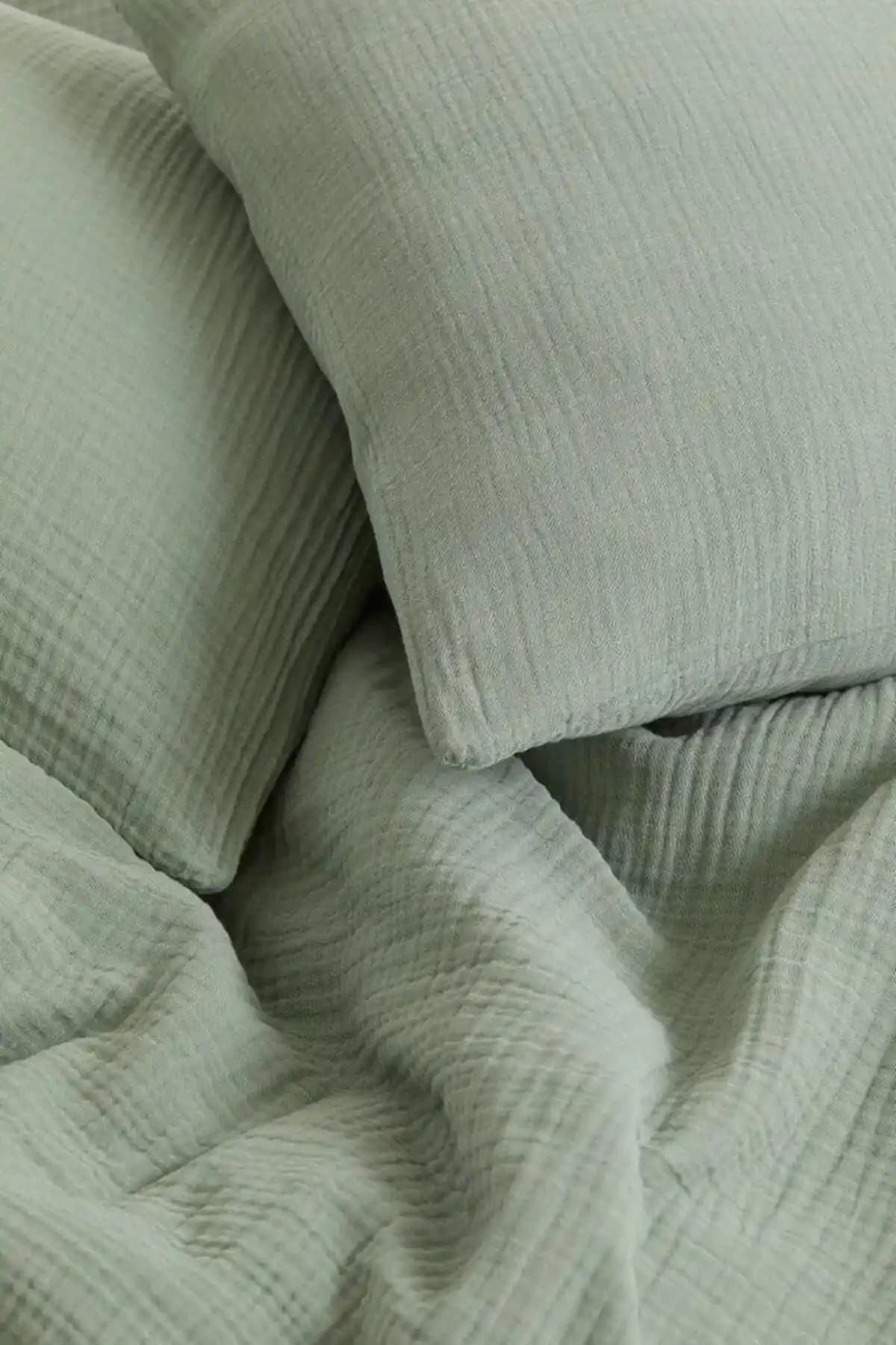 Melissa %100 Organik Müslin 2'li Yastık Kılıfı Seti - Çağla Yeşili, Antibakteriyel ve Nefes Alabilen