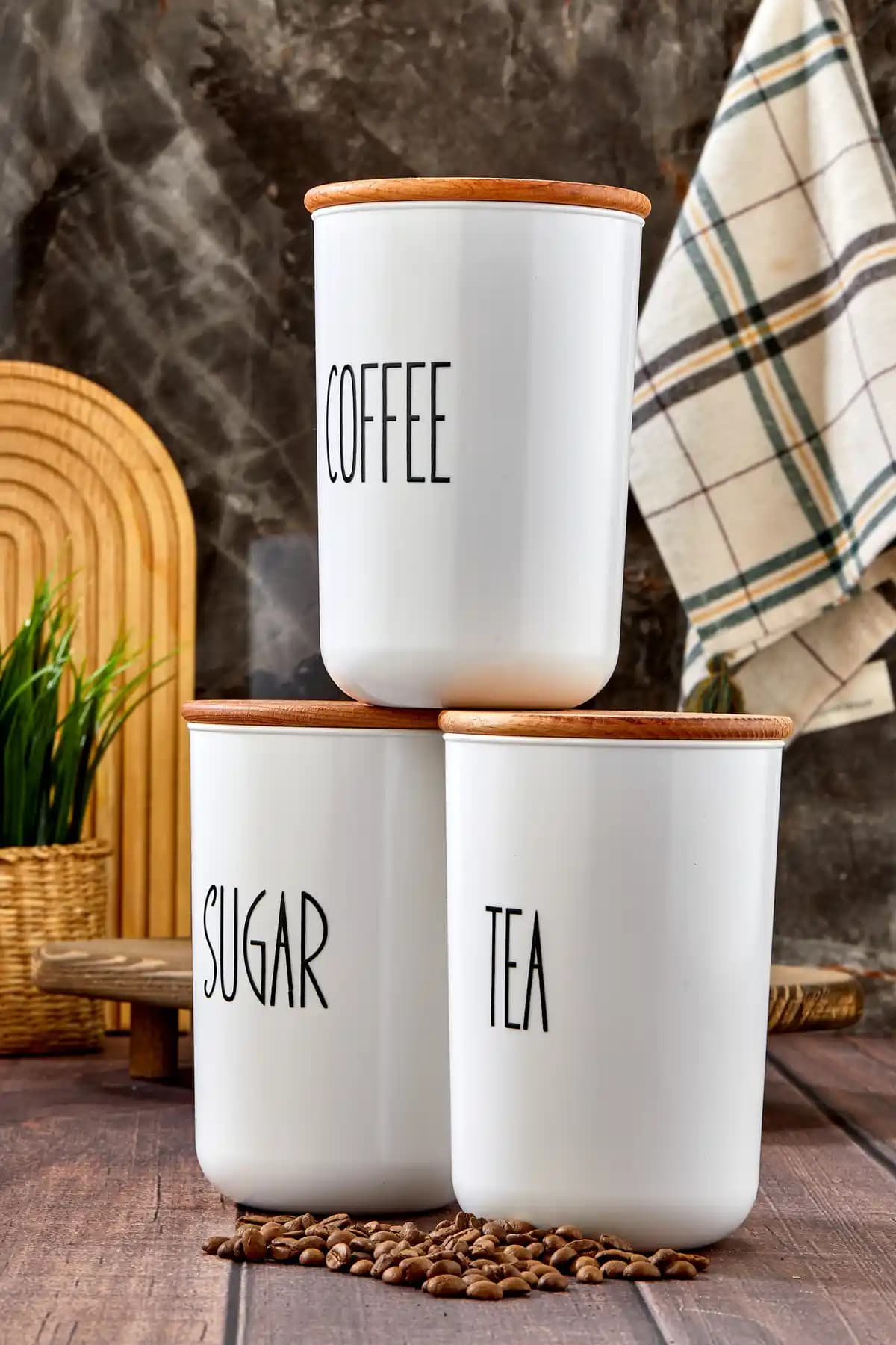 MODA OZY 3'lü Ahşap Vakum Kapaklı Akrilik Kavanoz Seti 900 ml - Şık ve Fonksiyonel