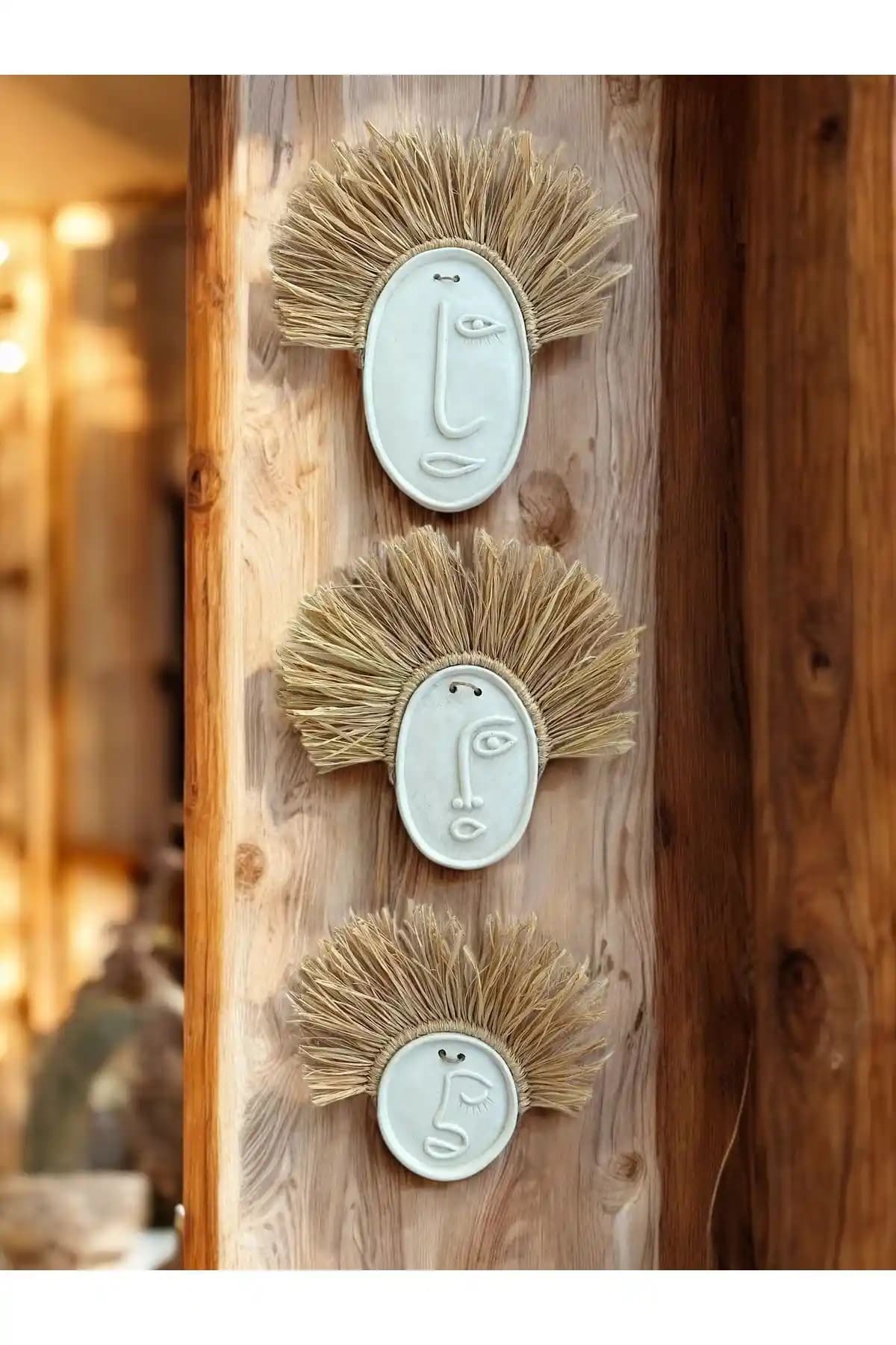 MOMİKO TASARIM Soyut Yüz 3'lü Beton Duvar Süsü ile Modern Ev Dekorasyonu