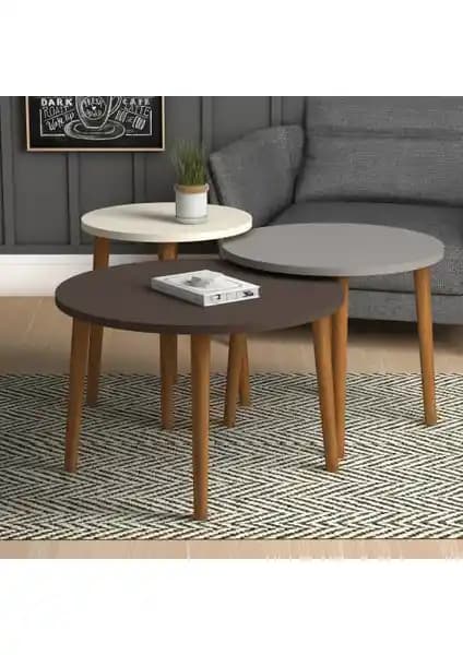 Monte Sehpa Roma 3'lü Ortasehpa Seti Beyaz Cappuccino Modern ve Fonksiyonel Tasarım