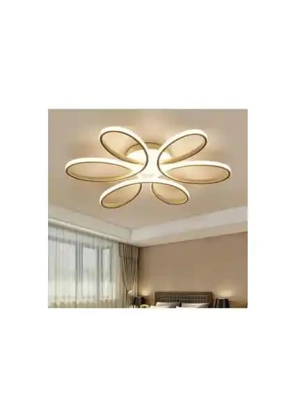 Ömür Avize Ella Modern 6'lı Ledli 45 cm Çaplı Gold Kasa Metal Gövdeli Avize