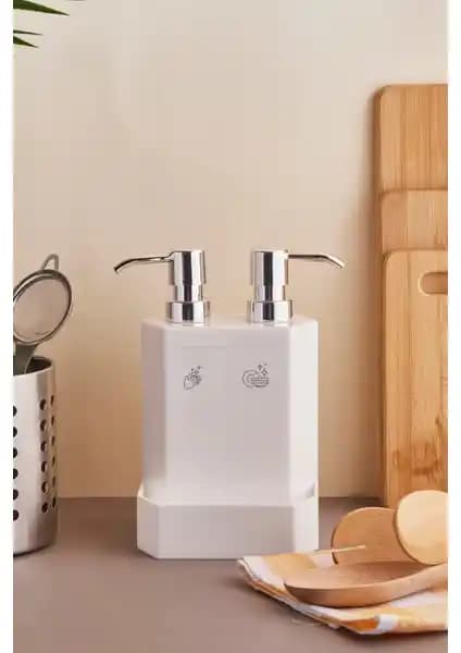 Perotti Marlon Lecce 2'li Süngerlik Hazneli Mutfak Sıvı Sabunluk Beyaz Tasarım