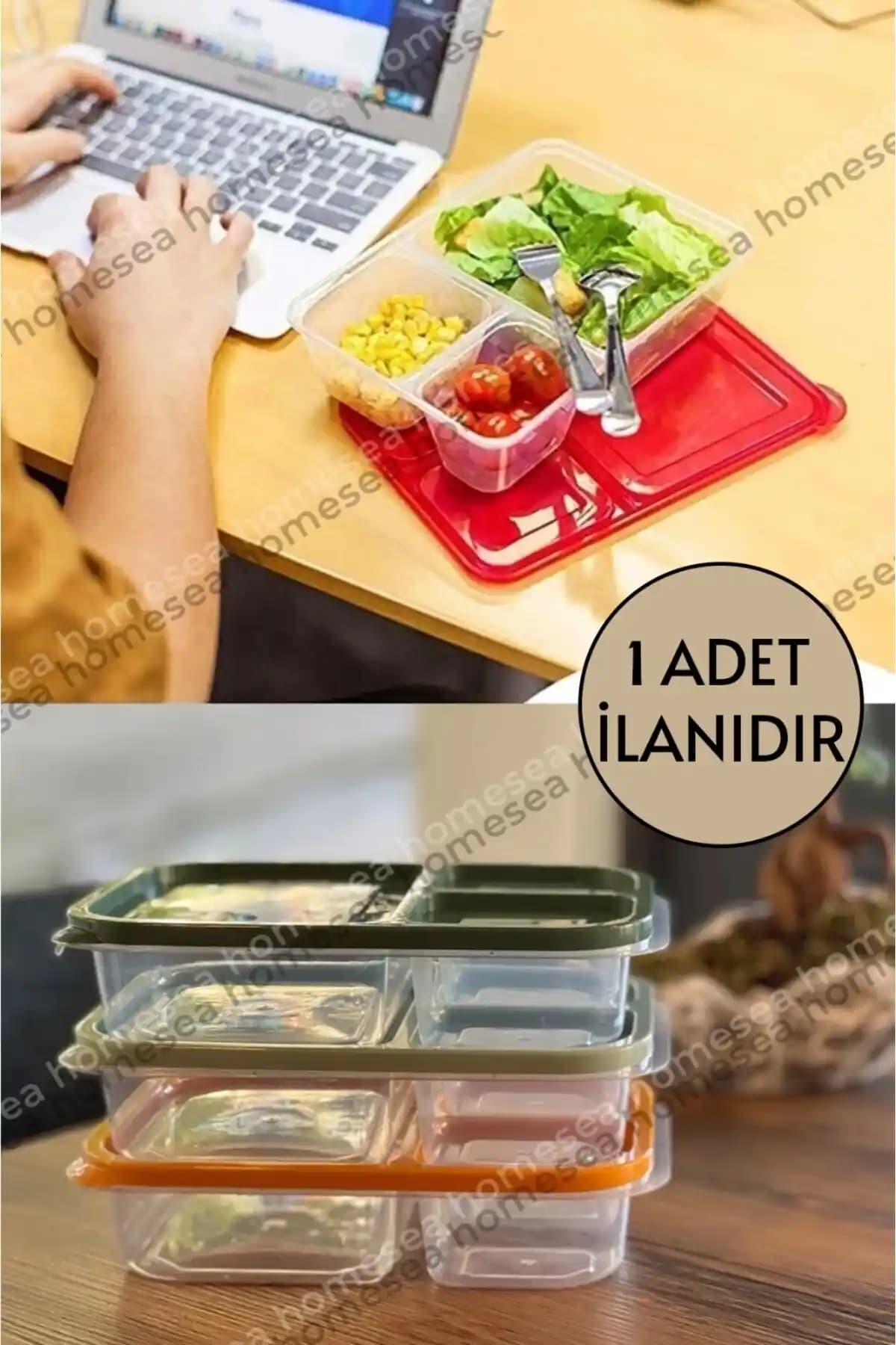 Pink Cat Kitchen Üç Bölmeli Diyet Saklama Kabı - Pratik, Taşınabilir ve Mikrodalga Uyumlu