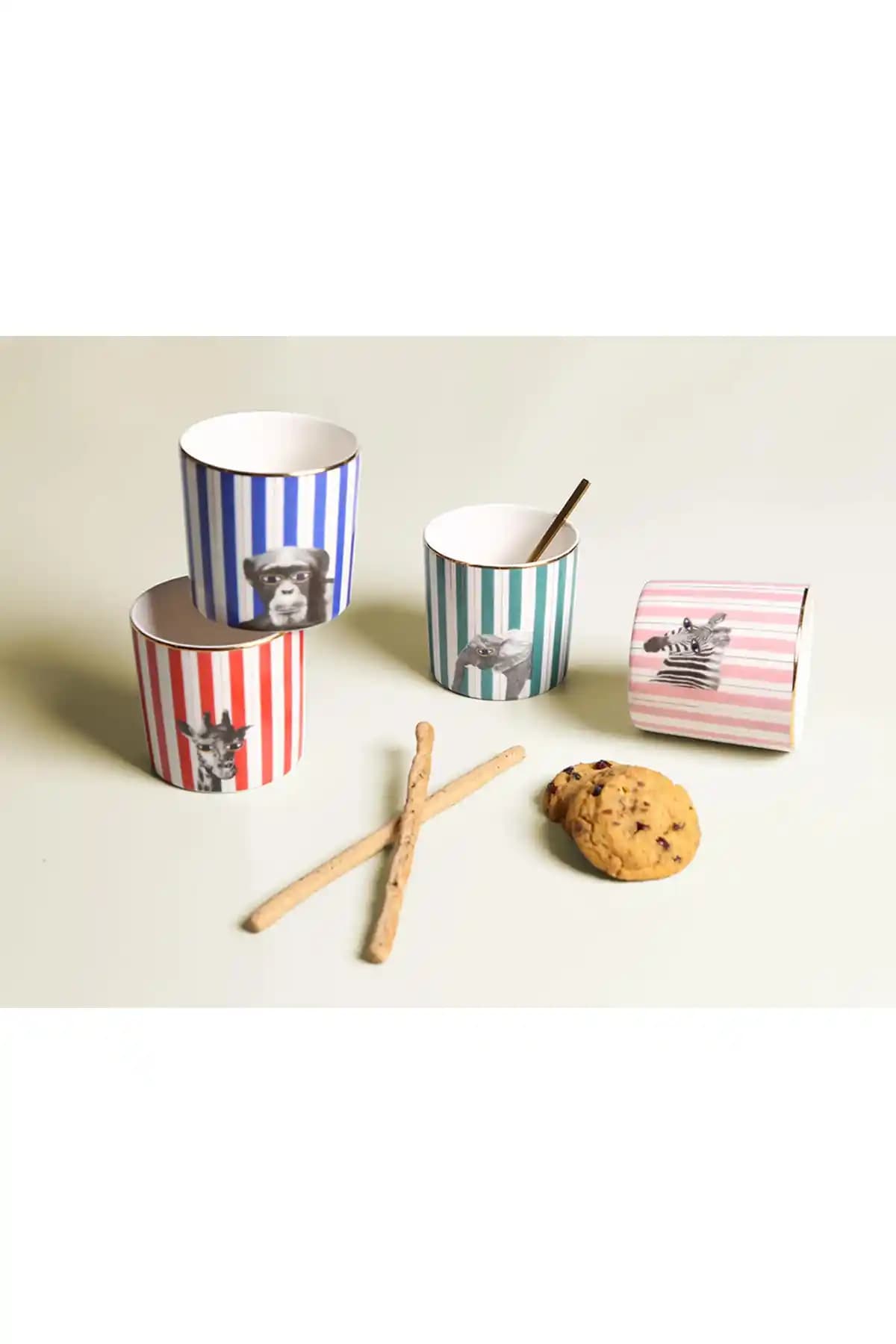 Porland Wild Life 4 Parça 230 ml Porselen Bardak Seti Canlı Vahşi Yaşam Motifleriyle