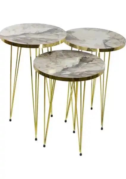 Pratico Gold Metal Ayak Beyaz Mermer Desen Zigon Sehpa: Modern ve Fonksiyonel Tasarım