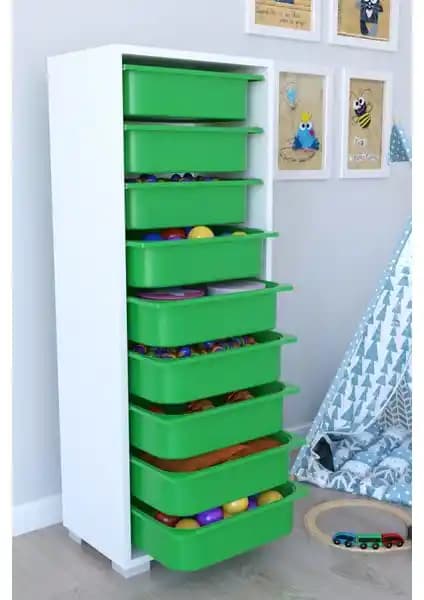 Remaks 9 Sepetli Çok Amaçlı Yeşil Oyuncak Dolabı - Fonksiyonel Tasarım