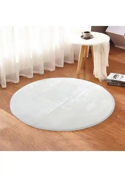 Sarar 160x160 cm Yuvarlak Beyaz Peluş Halı Kaymaz Jel Tabanlı Konforlu Tasarım