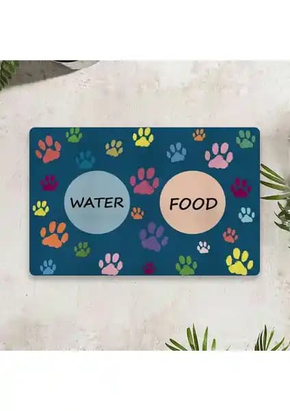 Vagonik Water Food Kedi Köpek Dijital Baskılı Kapı Paspası: Fonksiyonel ve Estetik Tasarım
