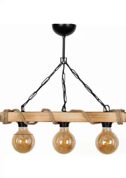 VegaDekor Hepsi Home Rustik Nigrum Ahşap Halatlı 3’lü Avize ile Doğal Şıklık