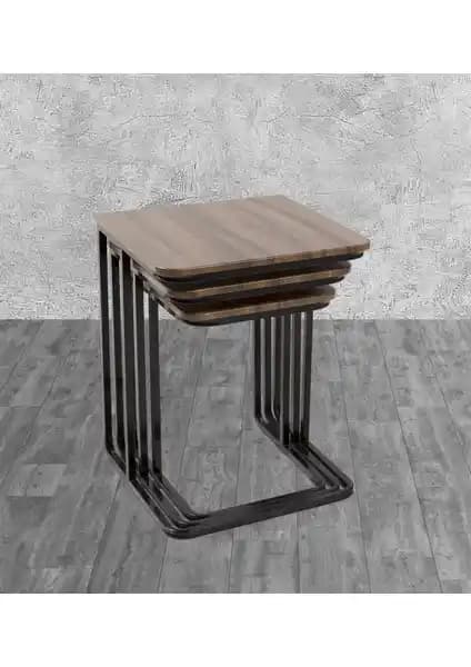 Veys Sehpa 3'lü Statik Vegas Zigon Sehpa - Ceviz Renkli, Tekerleksiz ve Dayanıklı