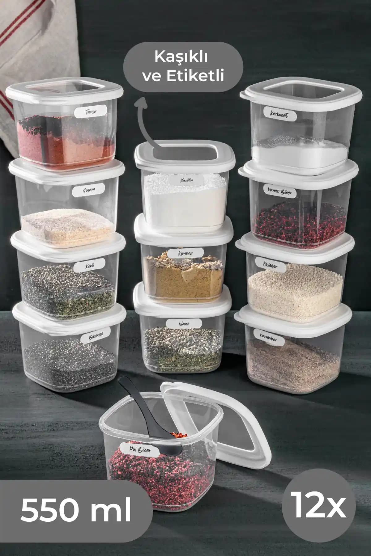 Vienev 12'li 0,55 L Küçük Boy Erzak Saklama Kabı Seti - Hava Geçirmez ve Etiketli