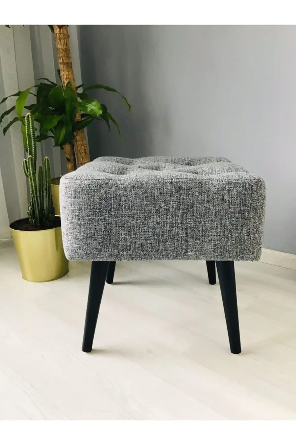 WEBPANYA Artego Geniş Oturum Alanlı Gri Kare Puf Bench Ahşap Ayaklı Modern Tasarım