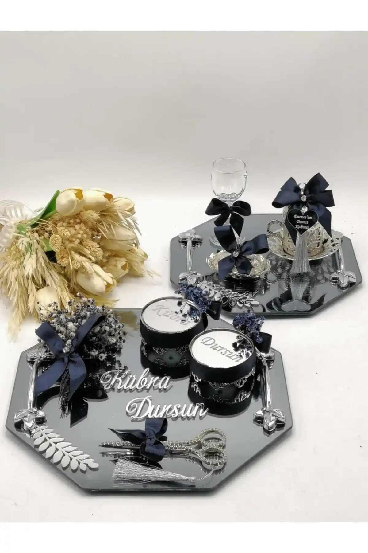 ZEKAAVM 2'li Söz Tepsisi ve Damat Kahvesi Nişan Tepsisi - Zarif ve Çok Fonksiyonlu Set