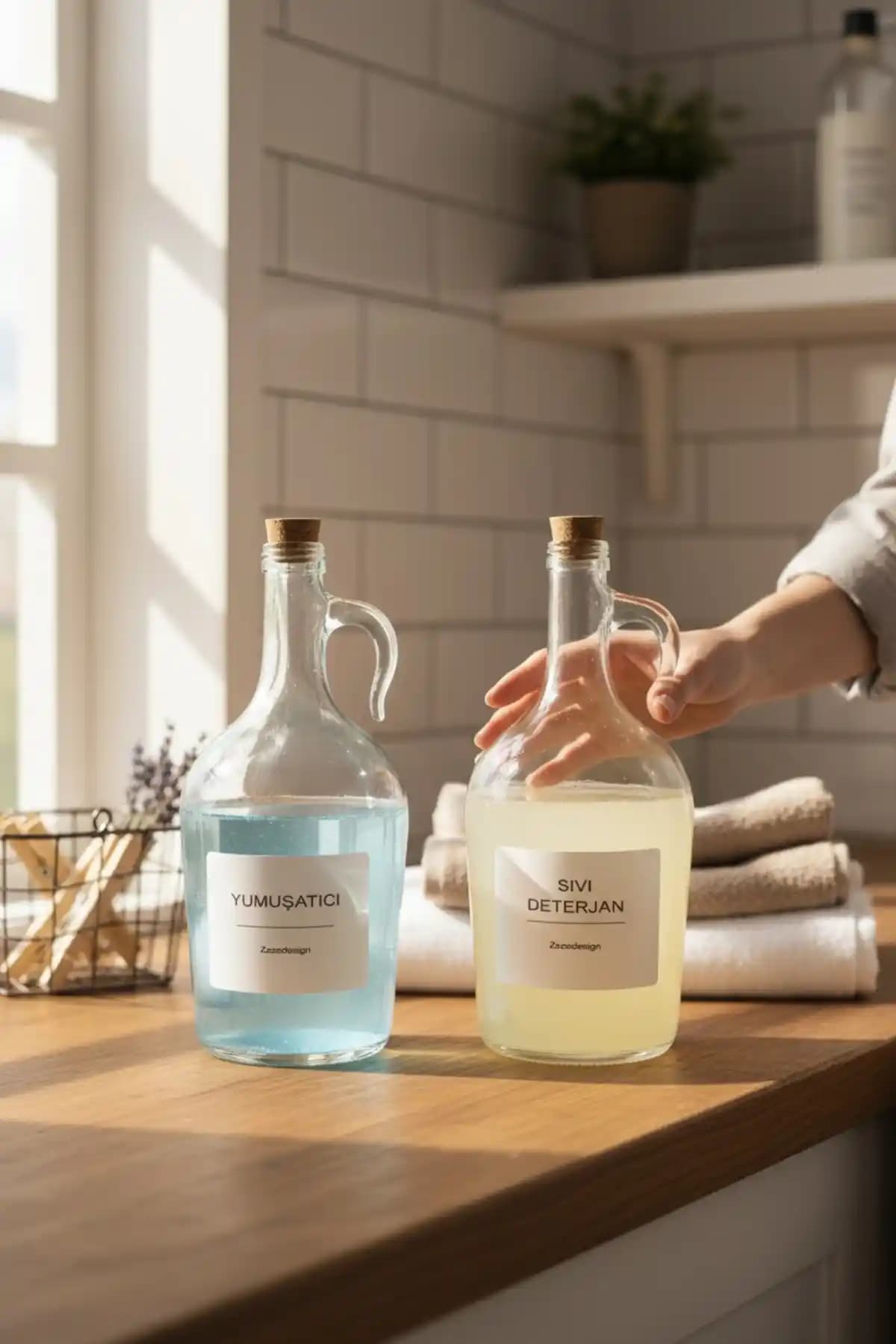 Zezedesing 1500 ml Dekoratif Mantar Kapaklı Yumuşatıcı ve Sıvı Deterjan Şişesi