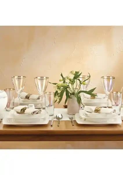 Emsan Fine Bone Estiva Gold 61 Parça Yemek Takımı Şık ve Dayanıklı Modern Tasarım