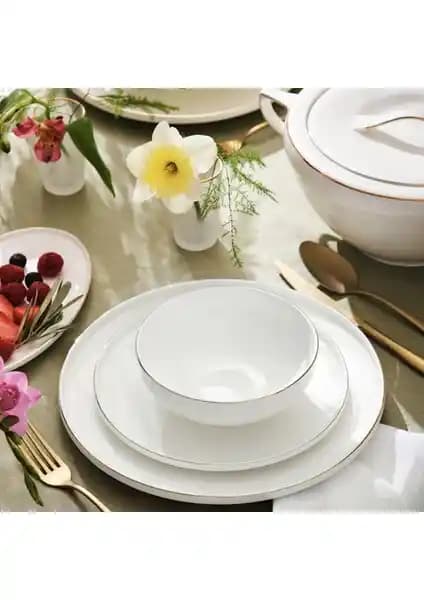 Emsan Fine Bone Freya 12 Kişilik Gold Detaylı 60 Parça Yemek Takımı