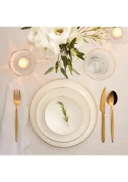 Emsan Fine Bone Freya 18 Parça 6 Kişilik Gold Detaylı Yemek Takımı