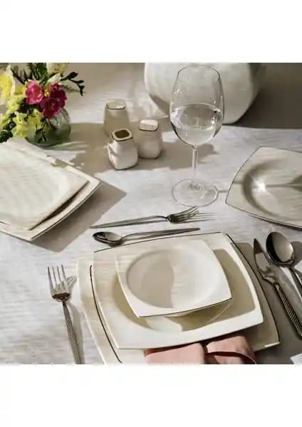 Emsan Fine Bone Zencerek 60 Parça 12 Kişilik Kare Yemek Takımı Modern ve Şık Tasarım
