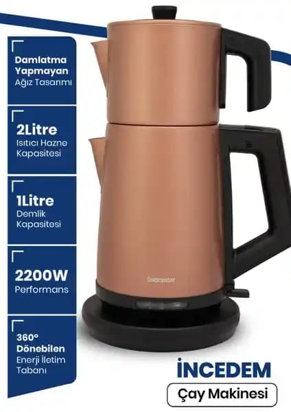 GoldMaster İncedem Damlatmaz Çay Makinesi ve Su Isıtıcısı Gelişmiş Özelliklerle Güvenli Kullanım