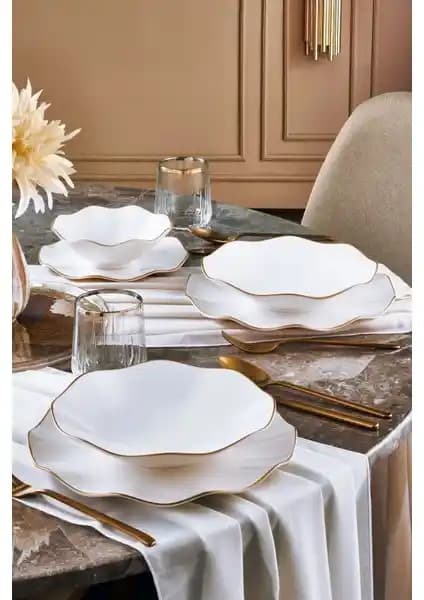 Güral Porselen 24 Parça Nesrin Gold Yemek Takımı Şık ve Dayanıklı Tasarımıyla Günlük ve Özel Kullanım İçin