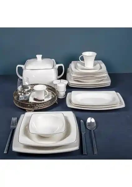 Güral Porselen 85 Parça Caroline Kare Bone Yemek Takımı Günlük ve Özel Kullanım İçin