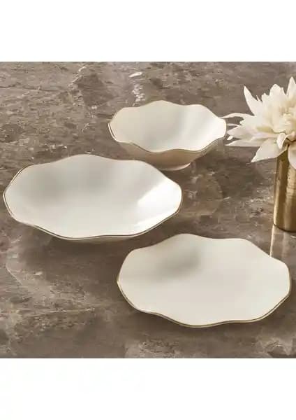 Güral Porselen Nesrin 18 Parça 6 Kişilik Bone Yemek Takımı Gold Detaylar