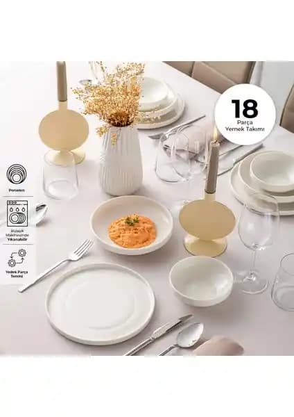 İstanbul Porselen Akis 18 Parça Yemek Takımı Şık ve Dayanıklı Modern Mutfak Seti