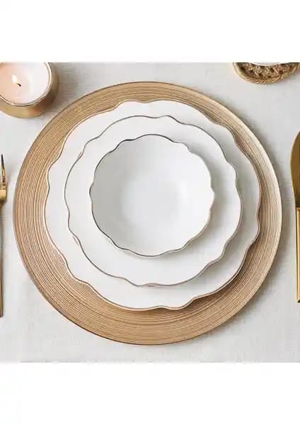 Karaca Daisy Gold Wave Shape 24 Parça Porselen Yemek Takımı 6 Kişilik Şık ve Dayanıklı Tasarım