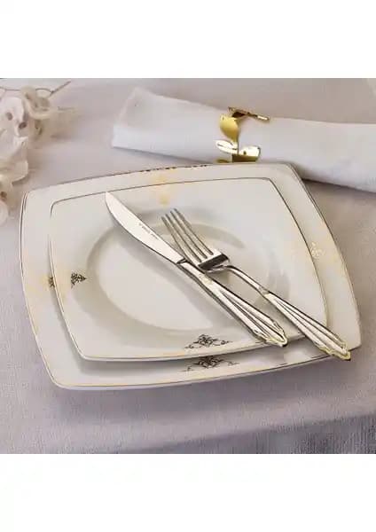 Karaca Melina Fine Cream Kare Yemek Takımı 60 Parça 12 Kişilik Şık ve Dayanıklı Porselen Seti