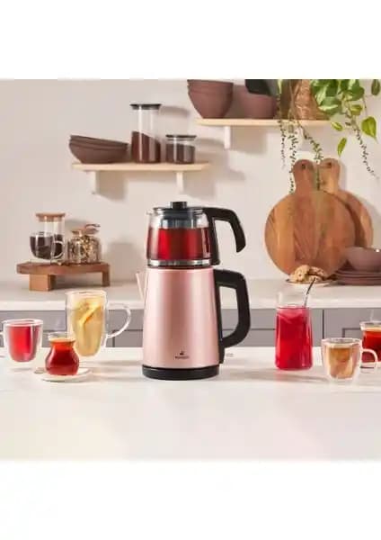 Karaca Rosegold 2'li Çay Makinesi ve Kettle Modern ve Çok Fonksiyonlu Tasarım