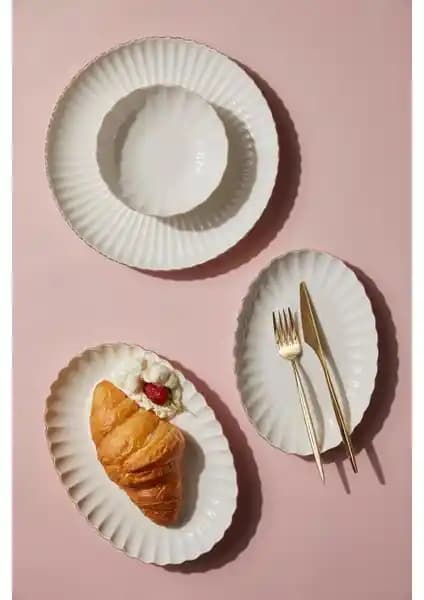 Kütahya Porselen Bone Luz Form 27 Parça 6 Kişilik Yemek Takımı Altın Detaylarla Şık Tasarım