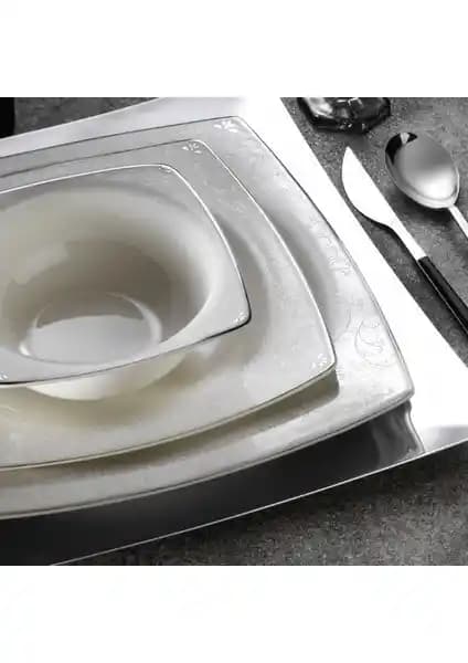 Kütahya Porselen Bone Mare 62 Parça Yemek Takımı Platin Şık ve Dayanıklı Tasarım