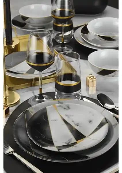 Kütahya Porselen Marble 24 Parça Yemek Seti Şık ve Dayanıklı Tasarımıyla Modern Sofralar İçin