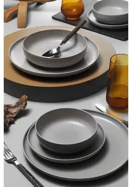 Kütahya Porselen Moderna 8 Parça 2 Kişilik Gri Yemek Takımı Modern ve Dayanıklı Tasarım