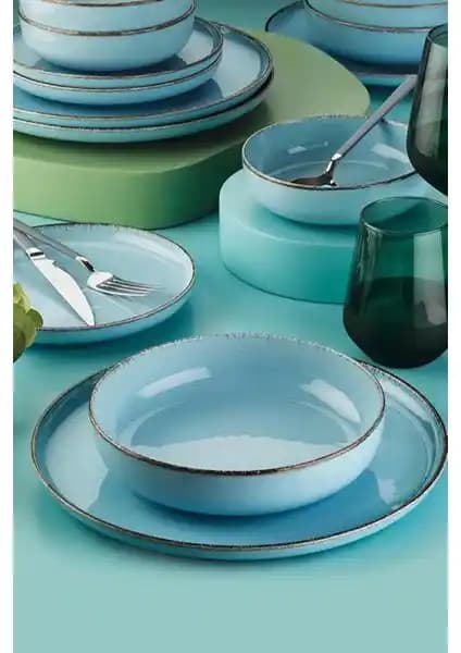 Kütahya Porselen Moderna Yemek Takımı Pearl Mavi Modern ve Şık Tasarım