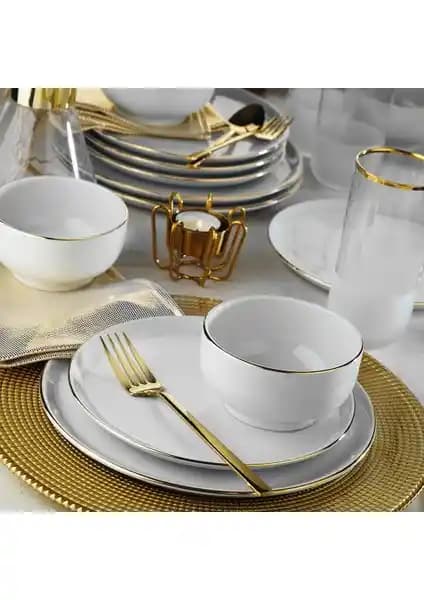 Porland Almina 18 Parça Yemek ve Sunum Takımı Altın Fileli Modern Tasarım