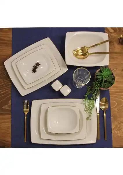Porland Altın Yalız 12 Kişilik Porselen Yemek Takımı Şık ve Dayanıklı Set